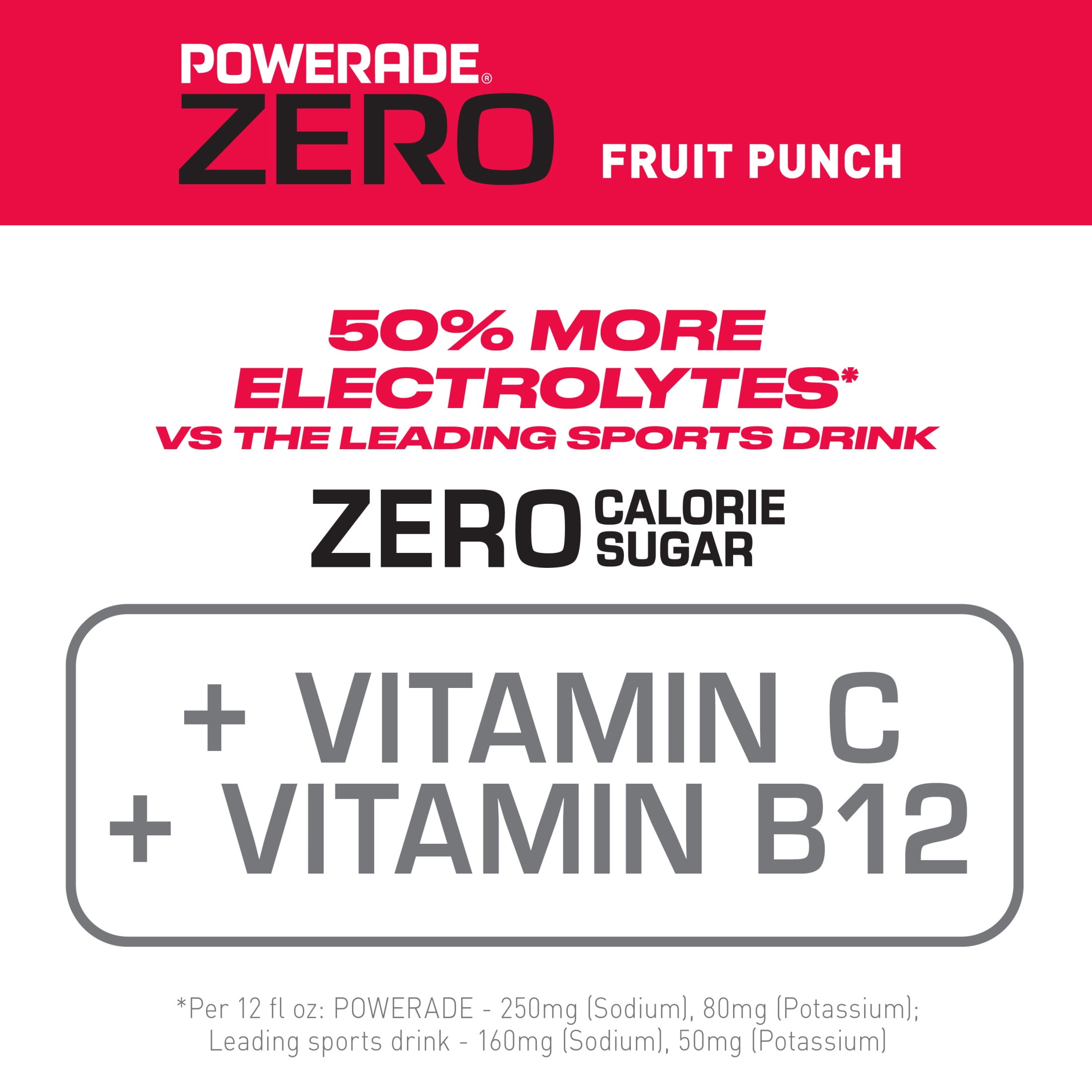 (6 pack) POWERADE Zero Sugar Fruit Punch Electrolyte Sports Drink Bottles, 20 fl oz, 8 Pack