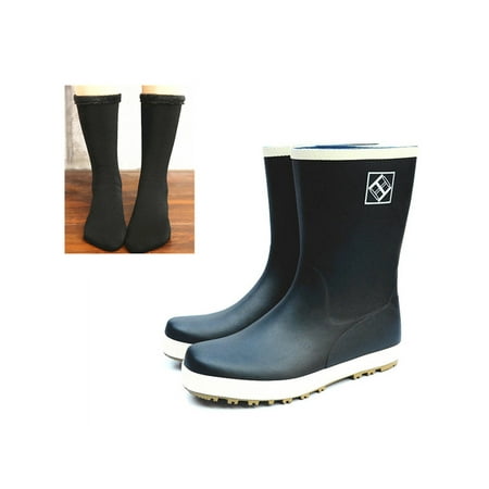 

Lacyhop Unisex Rain Boots Wide Calf Rubber Boot Lightweight Work Shoe Wet Weather Casual Garden Shoes Breathable Slip Resistant Rainboot Black With Black Plush Socks 8.5