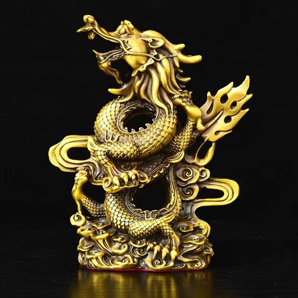 Xiao Hua Estatua de dragón de latón Feng Shui chino, escultura para decoración del hogar, oficina, mesa, adornos para riqueza y éxito, regalos de buena suerte, estilo C, grande