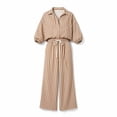 thumbnail image 5 of MaFYtyTPR Women 2 Piece Striped Outfits 3/4 Sleeve Button Down Shirt with Drawstring Wide Leg Pants Casual Comfy Two-piece Set A-Khaki L, 5 of 5