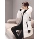 thumbnail image 1 of Parka con capucha y cuello de piel para mujer, abrigo largo con diseño de bolsillos y cremallera con parche de letras a la moda, abrigos gruesos y cálidos elegantes para mujer, 1 of 2