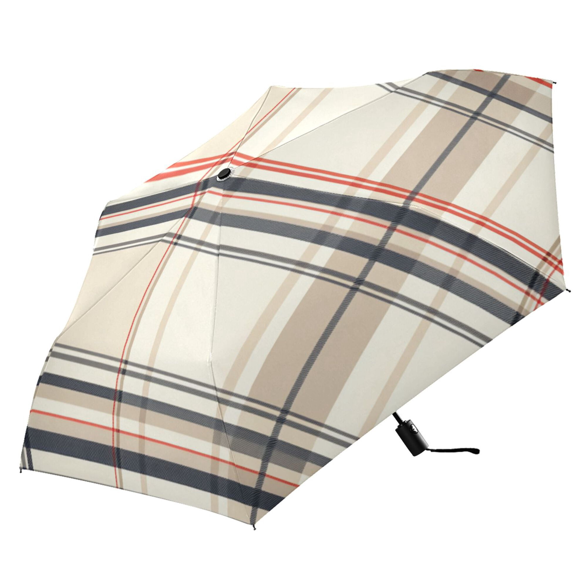 FORMRS Travel Umbrella Folding Auto Open Close Windproof Rain UV Protection, Beige Plaid Pattern