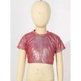 thumbnail image 3 of YiZYiF Girls Shiny Dance Top Metallic Short Sleeve Athletic T-shirt Dancewear, 3 of 7