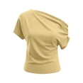 thumbnail image 3 of Gamivast Off Shoulder Tops for Women Short Sleeve Draped Blouses Casual Asymmetrical Shirts Elegant Ruched Tunic for Work Office Party Daily Wear Summer Outfits Yellow XL, 3 of 4