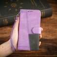 thumbnail image 3 of Splicing Wallet Case for Samsung Galaxy A12 5G, Wrist Strap Card Slots PU Leather Wallet Protection Case Magnetic Closure Stand Flip Case Cover for Samsung Galaxy A12 5G, Purple, 3 of 6