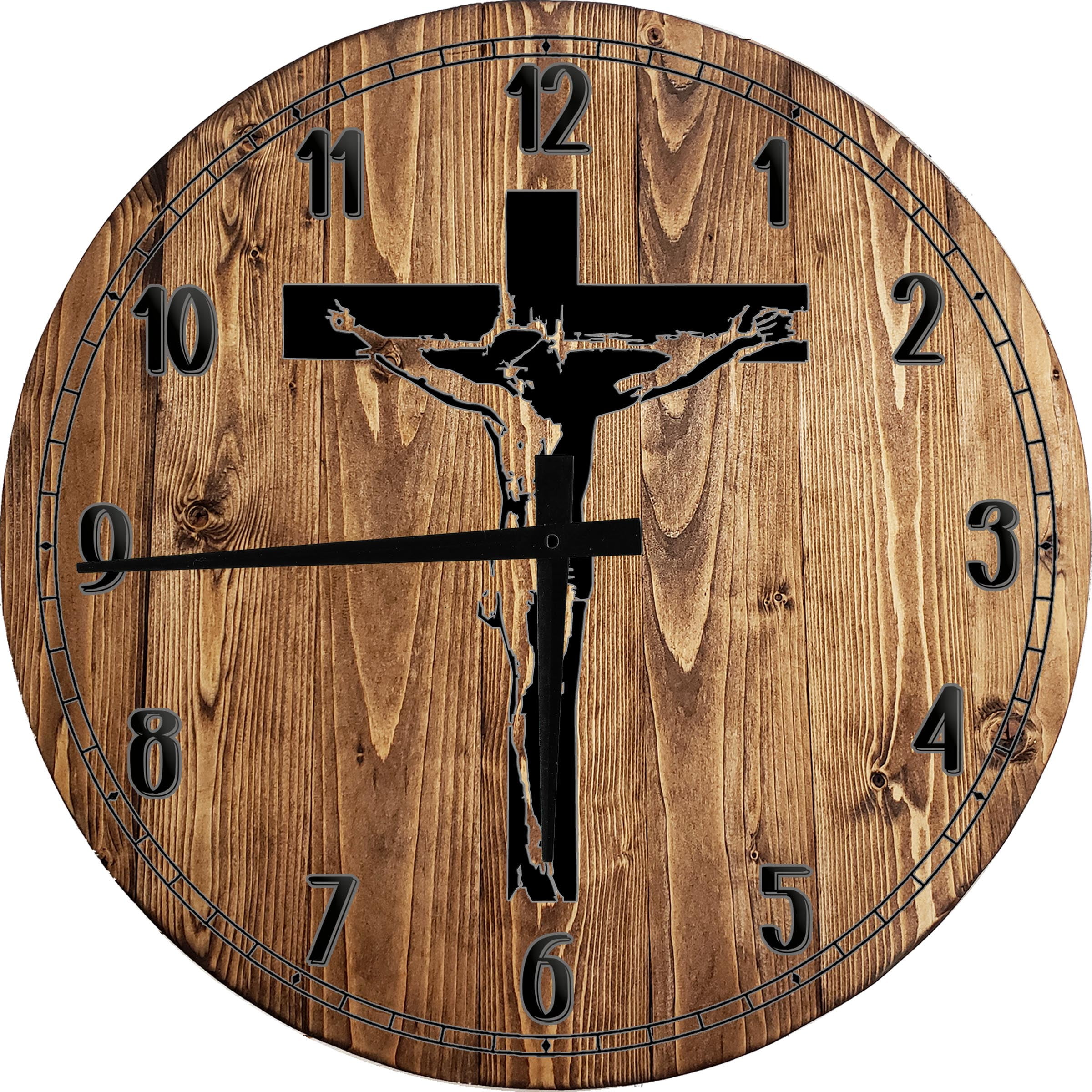 Large Wood Wall Clock 24 Inch Round Religious Wall Art Jesus Clock On