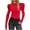 #0495-Red, variant on Uootdi Womens Puff Long Sleeve Tops Mock Gift Neck Button Detail Ruffle Trim Solid Basic T Shirt Casual Loose Pullovers