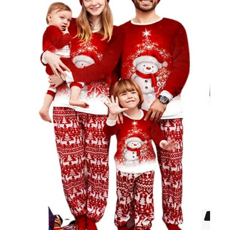 

Sunisery Christmas Pajamas For Family Long Sleeve Snowman Crew Tops/Romper/Puppy Outfits Long Deer Pants Parent-Child Christmas Nightwear
