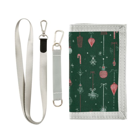 JIALIOU Nylon Trifold Card Wallet with ID Window Zipper Pocket for Men Women Teen Candy Canes Snow Lanterns