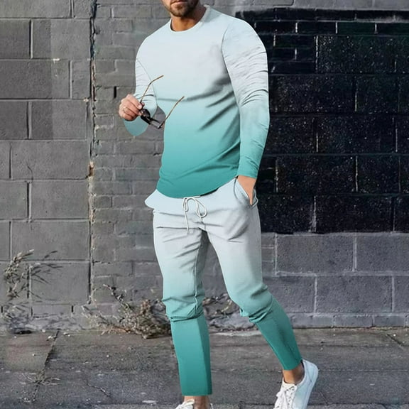 Wavsuf Men's Sweatsuits Set 2 piece Jogger Set for Men Tight Shirt Sweatshirt and Sweatpants Light Blue Size S