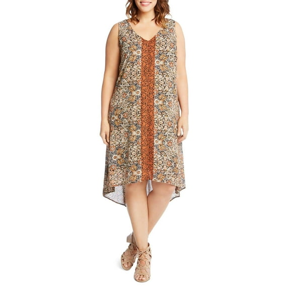 Karen Kane Women's Plus Size V-Neck HI-LO Dress, Print, 2X