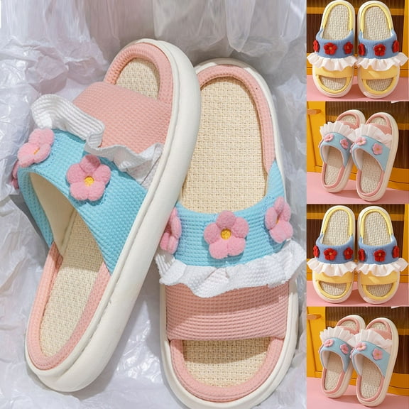 Winter Slippers for Women Thick Heel Open Toe Slip-on Outdoor Indoor House Slipper Winter Warm Home Shoes for Women Pink 5.5