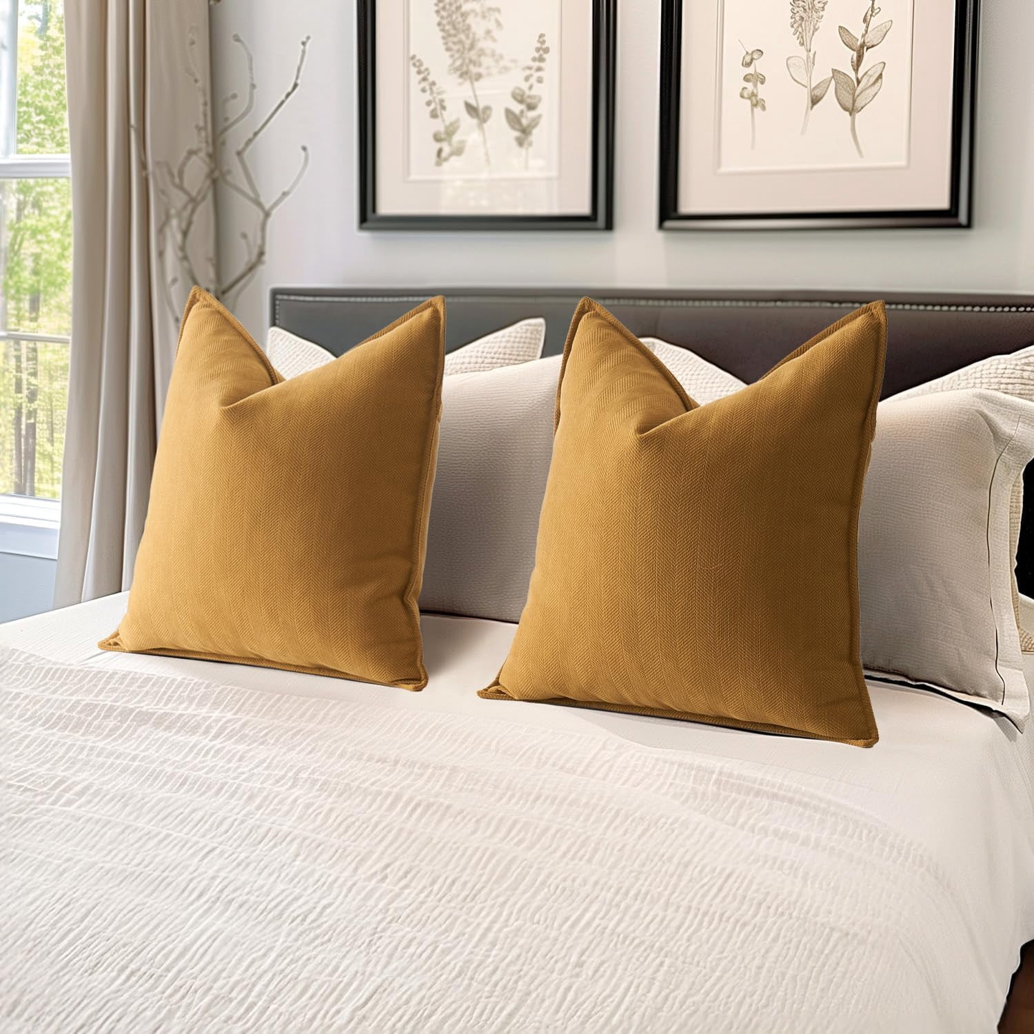 Pack of 2 Yellow 16x16Inch Decorative Pillow Covers Soft Chenille Couch Throw Pillows Farmhouse Cushion Covers for Sofa Bedroom Living Room