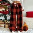 thumbnail image 2 of Fuzzy Plush Pants for Women Fleece Plaid Wide-Leg Trousers with Drawstring Casual High Waisted Bottoms Warm Comfy Loungewear Sherpa Pajama Pant Fall Winter Outfits, 2 of 6