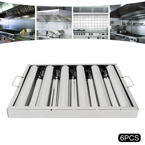 6Pcs Hood Filters Stainless Steel Commercial Exhaust Hood Vent Grease Filter Baffle