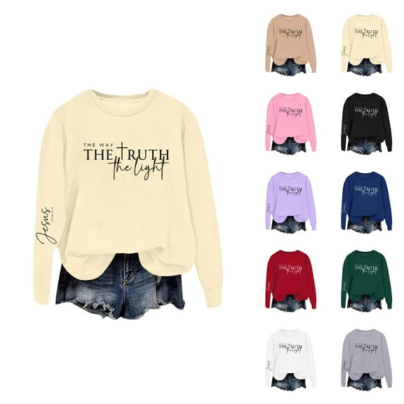 Christian Sweatshirts for Women 2025 The Way The Truth The Light Jesus Sweatshirt Crewneck Pullover Tops