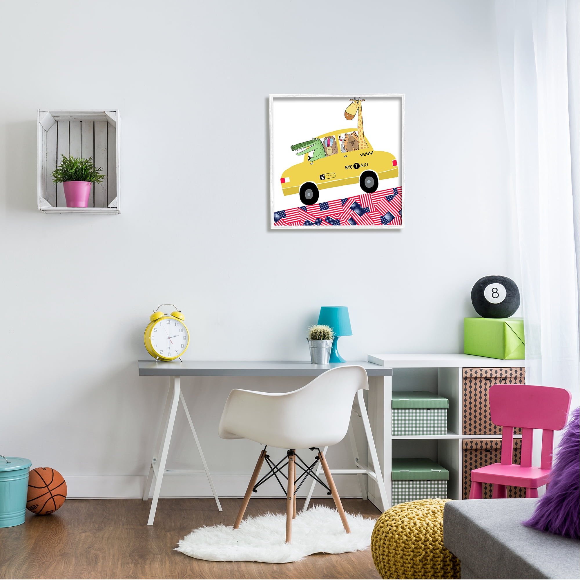 Stupell Industries Animals in NYC Taxi Animals & Insects Painting White Framed Art Print Wall Art, 24 x 24