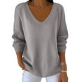 thumbnail image 4 of Fengqque Womens Long Sleeve Shirts V Neck T-Shirt Tops Solid Color Casual Breathable Basic Tee Tshirt Gray M(M), 4 of 7