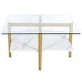 thumbnail image 6 of Evelyn&Zoe Otto 32" Wide Square Coffee Table with Faux Marble Shelf, Brass, 6 of 7