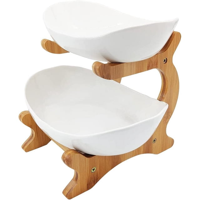 Frutero de 2 niveles, frutero de cerámica para encimera de cocina, cesta de frutas para cocina, fruteros para cocina, blanco mediano