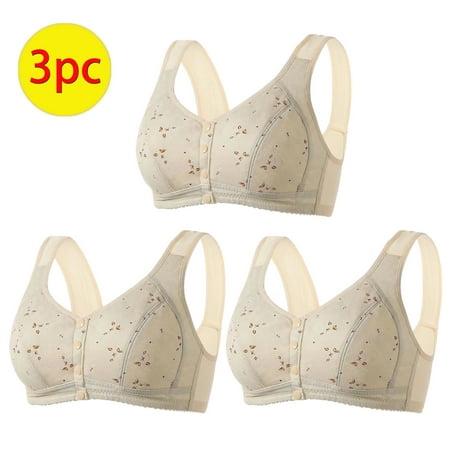 GERsome 3PCS Women s Front Closure Bras Posture Full Coverage Plus Size No Underwire Support Plunge Seamless Bra 3PCS#Beige XXL