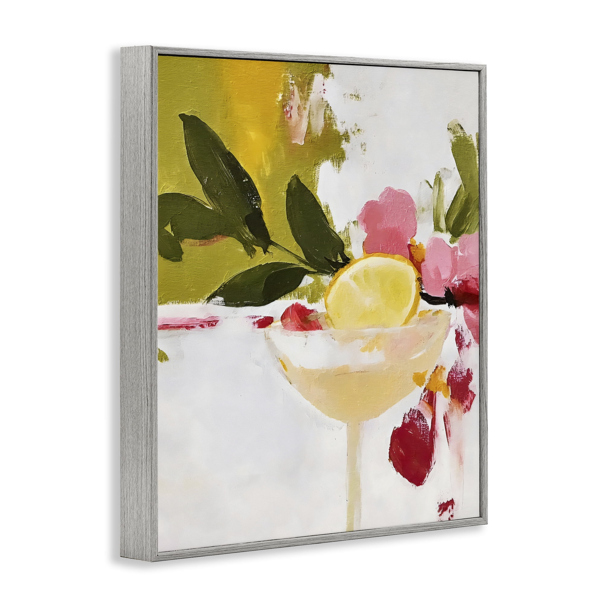 Stupell Industries Red & Pink with Lemons Gray Framed Giclee Art, design by Riley B