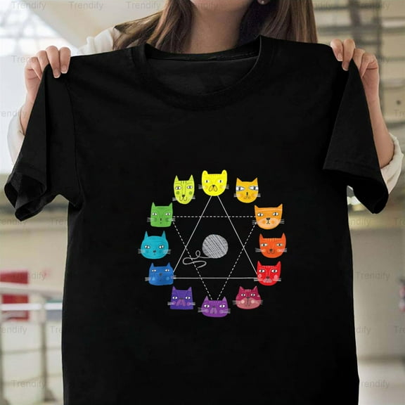 Cat Themed Artist Color Wheel Educational Art Teacher Unisex T-Shirt, up to size 5XL
