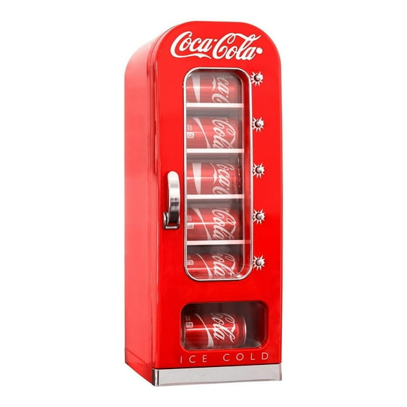 Coca-Cola Retro Vending Machine Mini Fridge, AC/DC, Classic Design for Home & Office, 4 Can Capacity