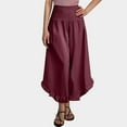 thumbnail image 2 of Fiaer,Womens Linen Baggy Elastic Waist Capri Pants,Women's Plus Size Casual Ruffle Hem Trousers,Trendy Wide Leg Pure Slacks with 2 Pockets M, 2 of 8