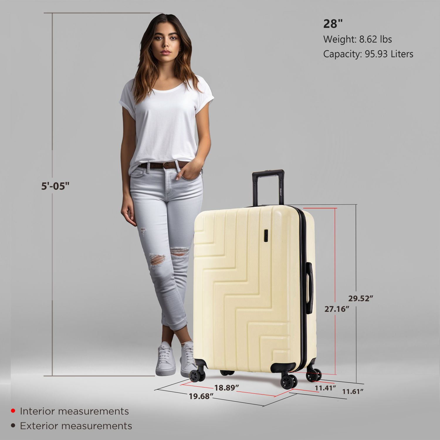 DUKAP ZAHAV 28" Hardside Lightweight Checked Luggage with Spinner Wheels, Handle and Trolley, Sand