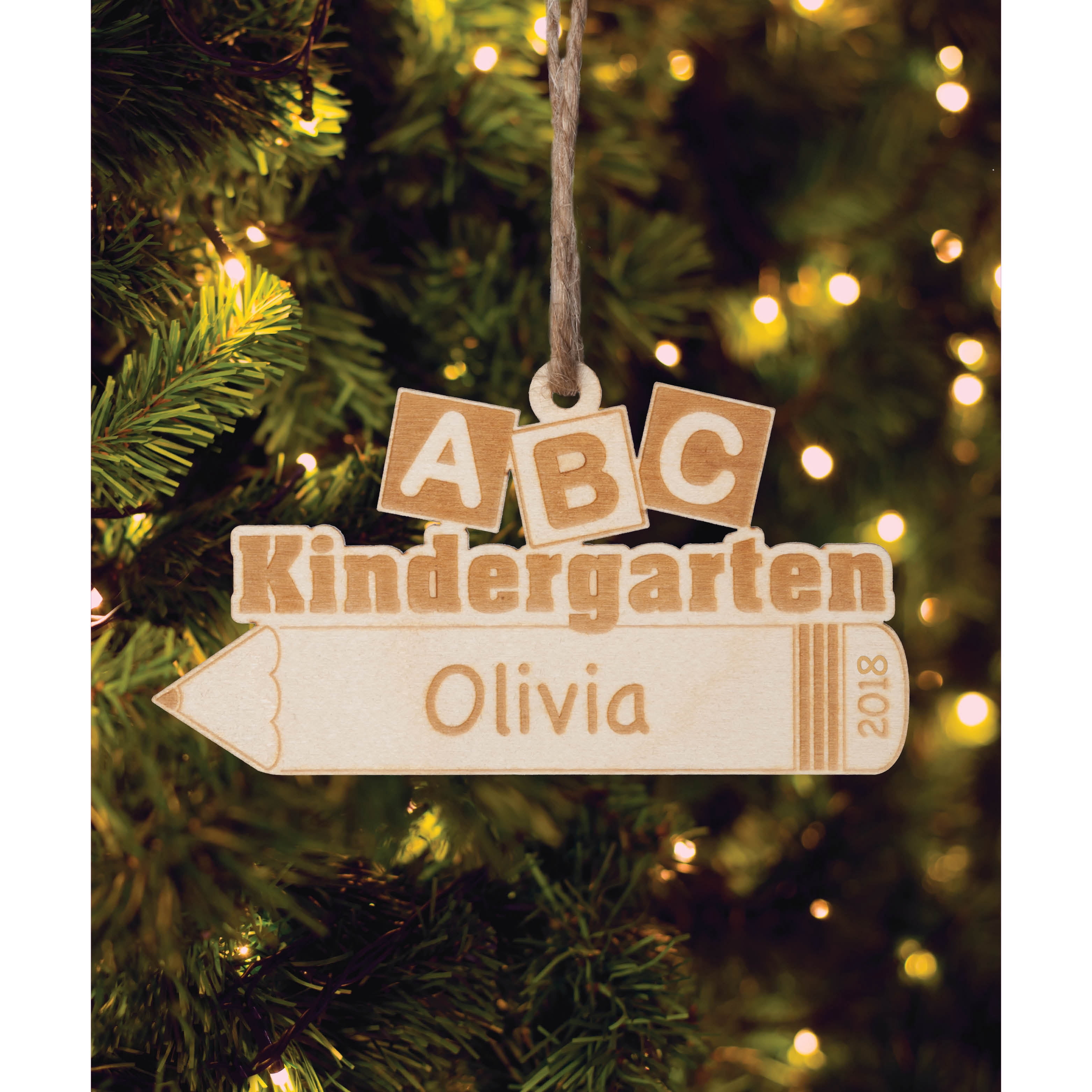 Personalized ABC Kindergarten Student Wood Christmas Ornament