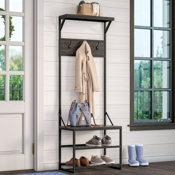 RiverRidge Afton Hall Tree with Shoe Storage Organizer and Bench - Weathered Woodgrain