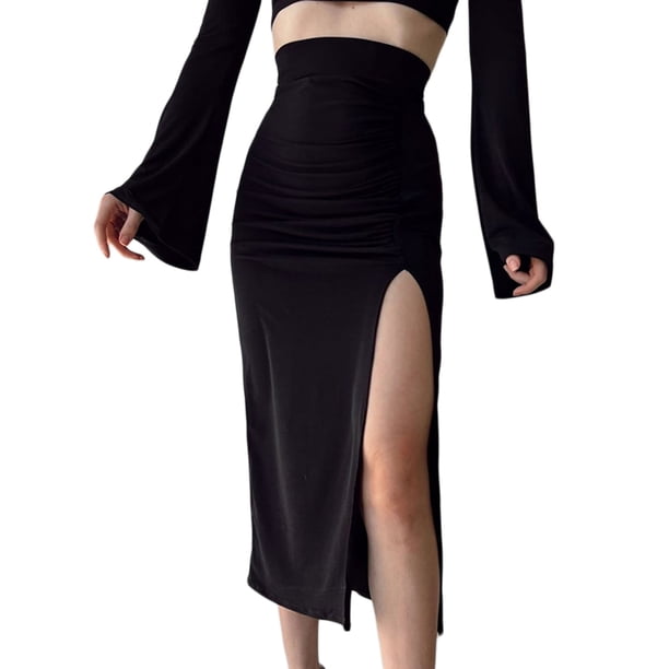 Txlixc Faldas largas y plegadas para mujeres, faldas de color sólido de cintura alta para adultos Txlixc moda