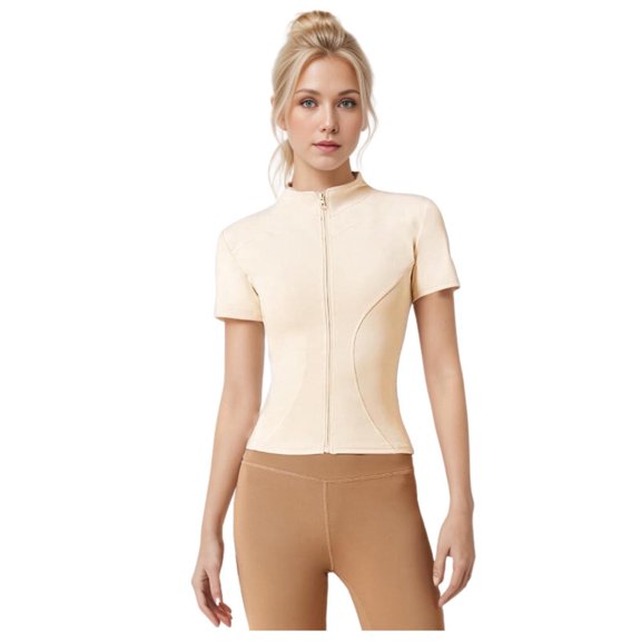 HJYCHN Womens Jacket Fitness Jacket Slim Fit Casual Short Sleeve Sports Jacket Yoga Top Breathable Athletic Outerwear Womens Winter Coats Beige XXL