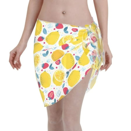 Disketp Strawberry Lemon Women Swimsuit Cover Up Short Chiffon Summer Beach Sarong Bikini Wrap Skirt Bathing Suit