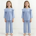 thumbnail image 4 of Conjuntos de ropa de casa para niños con cuello redondo y mangas voladoras, pijamas casuales y cómodos de color sólido, conjunto de dos piezas para niñas bebés, ropa con aire acondicionado, conjunto d, 4 of 9