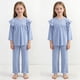 thumbnail image 4 of Conjuntos de ropa de casa para niños con cuello redondo y mangas voladoras, pijamas casuales y cómodos de color sólido, conjunto de dos piezas para niñas bebés, ropa con aire acondicionado, conjunto d, 4 of 9