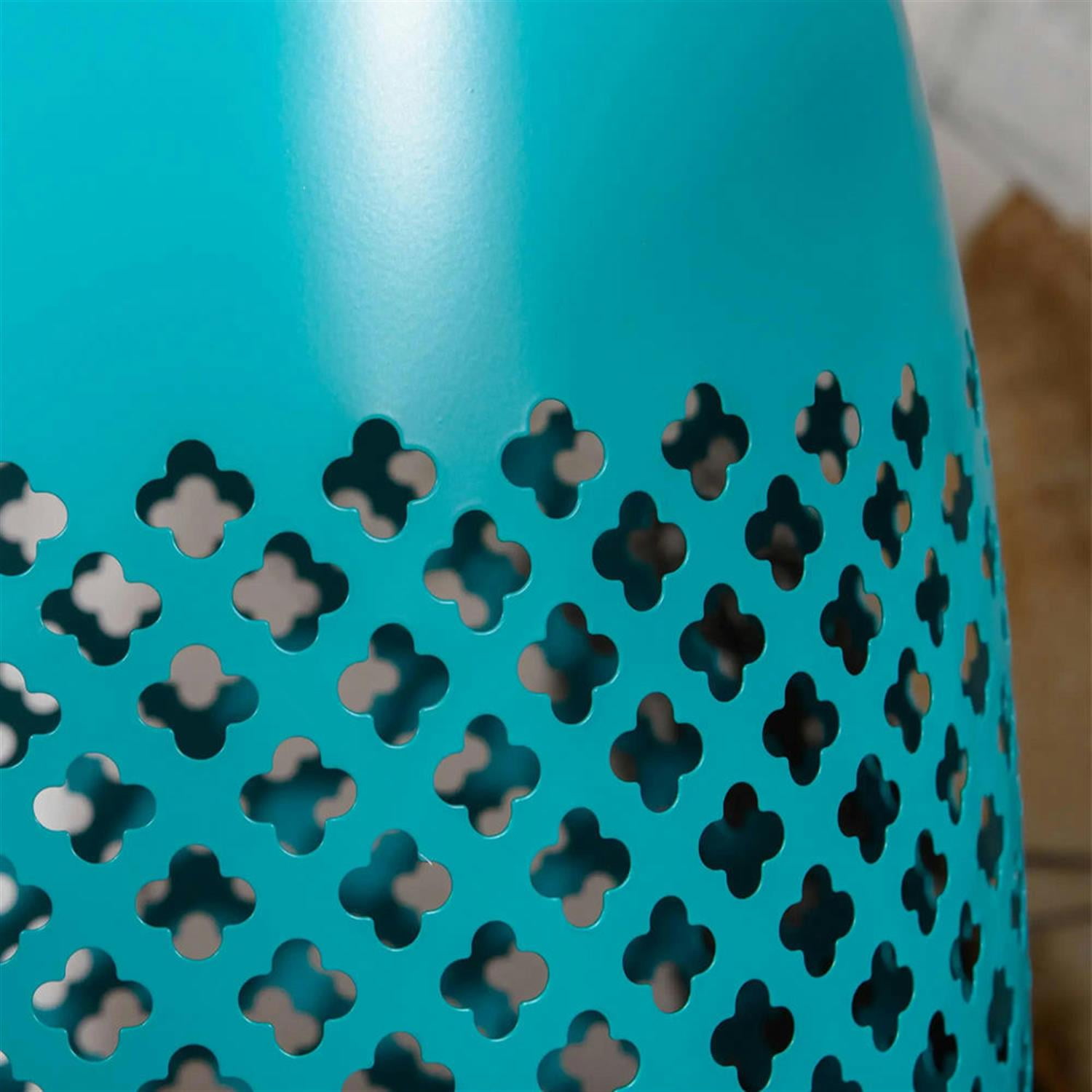 Demi Bonn 12" Steel Outdoor Round Side Table, Decorative Drum End Table, Indoor Outdoor Accent Table for Living Room Deck Garden, Blue