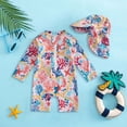 thumbnail image 2 of Krdevn Toddler UPF50+ Long Sleeve One Piece Swimsuit with Matching Sun Hat Coral Starfish Print Baby Rash Guard Swimwear Size:12-18 Months, 2 of 4