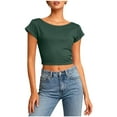 thumbnail image 2 of Diufon Backless Tops for Women Short Sleeve Crewneck Open Back Cropped Top Going Out Athletic Basic Tee Shirts, 2 of 9