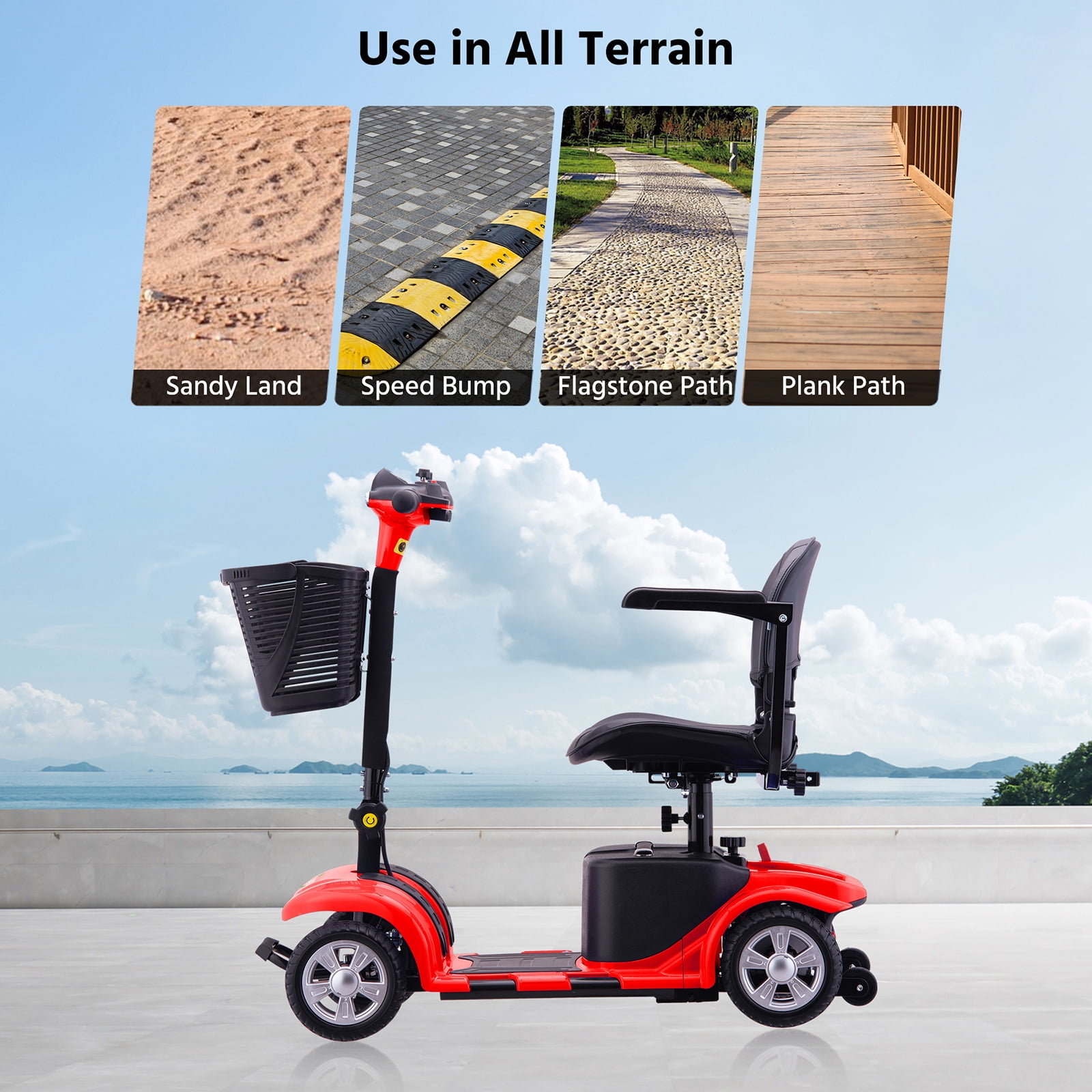 Arshin Upgrade 4 Wheels Mobility Scooters for Seniors & Adult,All Terrain Motorized Scooters with 300 lbs,Red