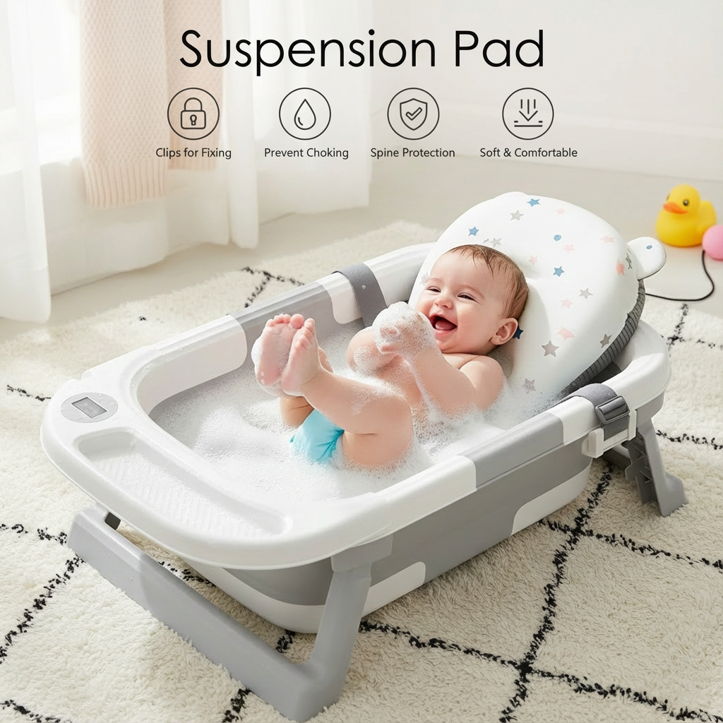 Oioane Collapsible Baby Bathtub with Thermometer photo 2