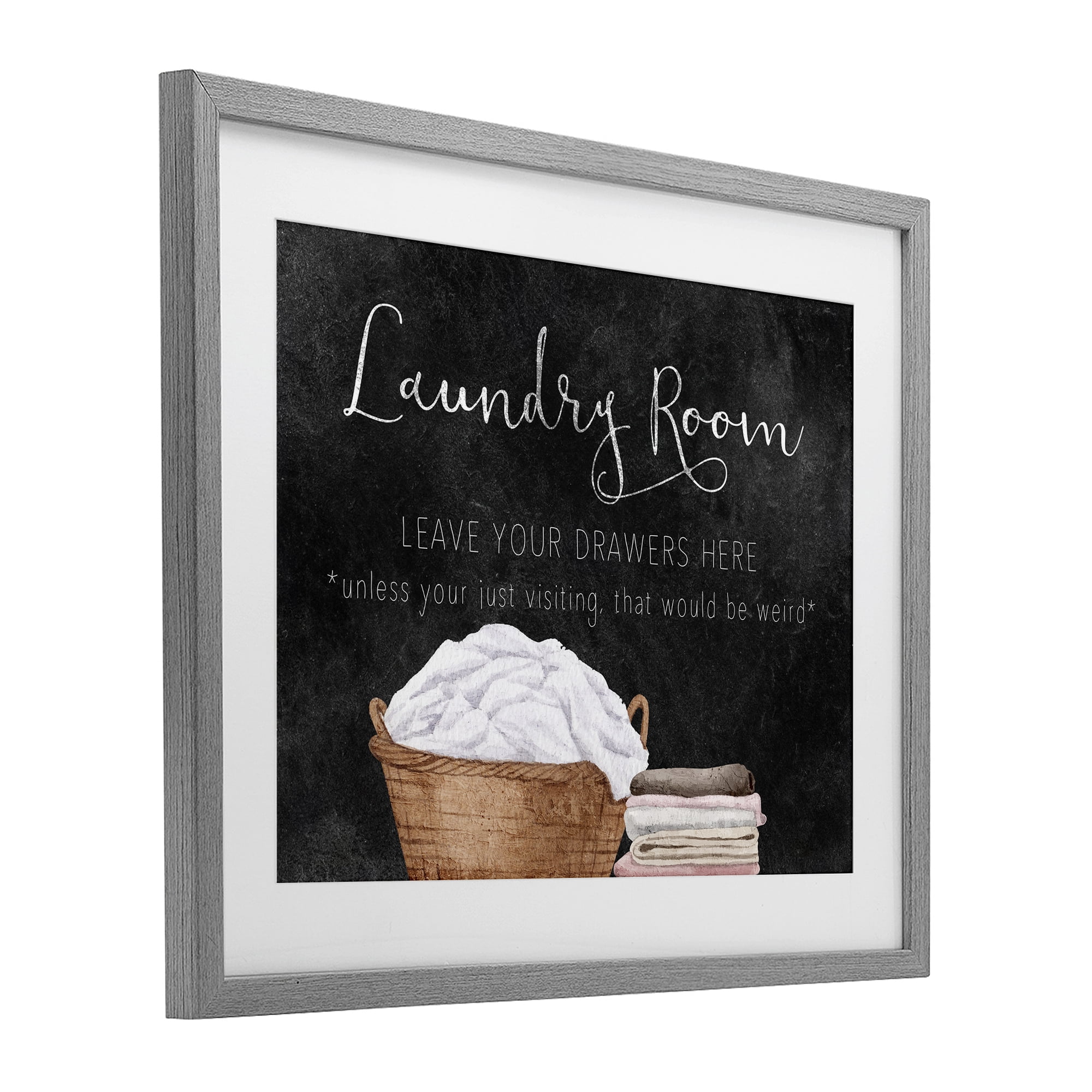 Leave Your Drawers Laundry Gray Framed Print Under Glass, design by Kim Allen
