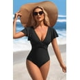 thumbnail image 3 of Attraco Womens One Piece Swimsuit Full Coverage Bathing Suit Tummy Control Deep V Neck Retro Ruffle Swimwear, 3 of 6