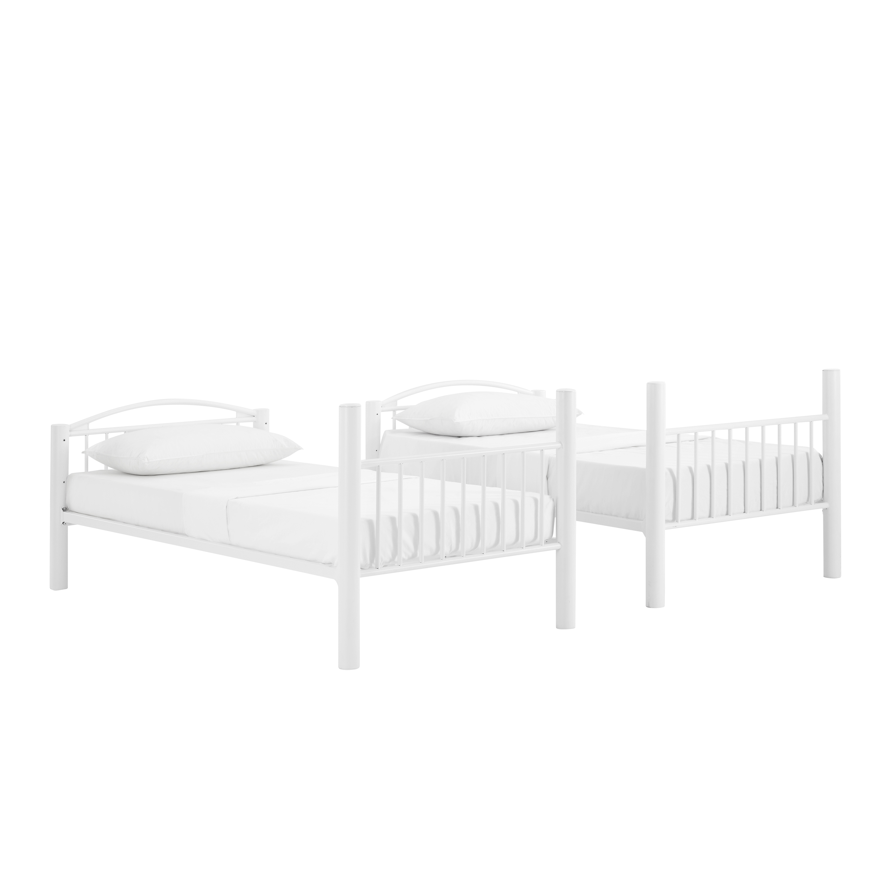 Powell Kalmia Twin Over Twin Heavy Metal Convertible Bunk Bed with Ladder, White Finish