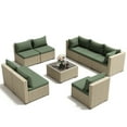 thumbnail image 3 of POTEBAN 9 Pieces Outdoor Patio Furniture Set, Grey Rattan Wicker Conversation Sectional Sofa Set with Cushions for Backyard. Green, 3 of 9