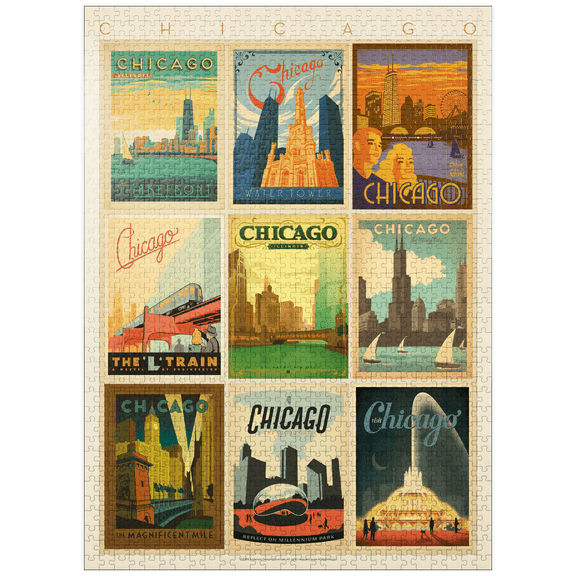 MyPuzzle - Chicago: Multi-Image Print - Edition 1, Vintage Poster - Premium 1000 Piece Jigsaw Puzzle for Adults