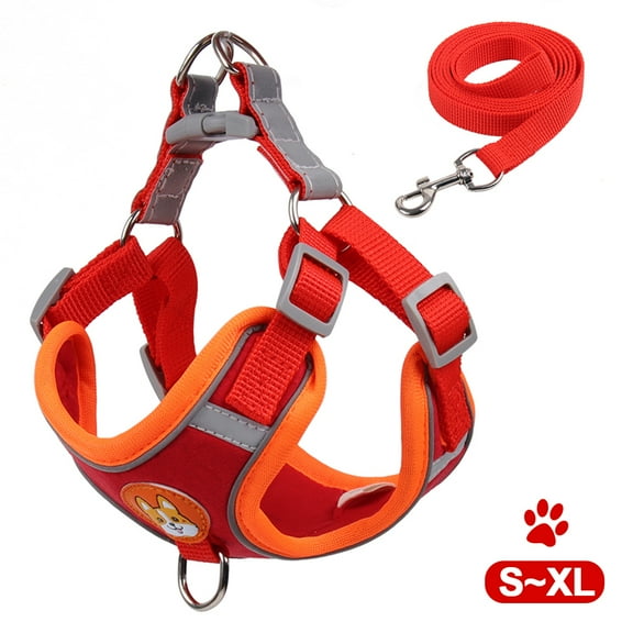Puppy Harness - Small Dog Harness and Leash Set, Adjustable & Comfortable Padded Reflective Vest for Puppies and Small Breeds Dogs Walking ( Red,L )