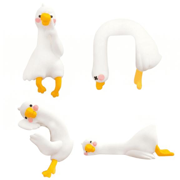 White Mini Resin Goose Figurines, 4 PCS Cute Monitor Desk Car Dashboard Decor, Funny Small Animal Statues for TV Photo Frame Ornaments