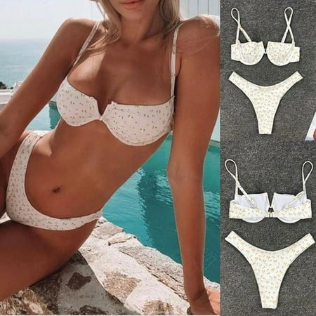 

Finelylove Swimsuit For Women Padded Sport Bra Style Bikini White S